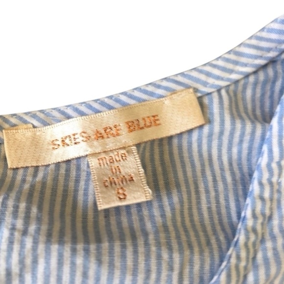 Skies are Blue blue white striped orange embroidered peplum top size small - Picture 7 of 8